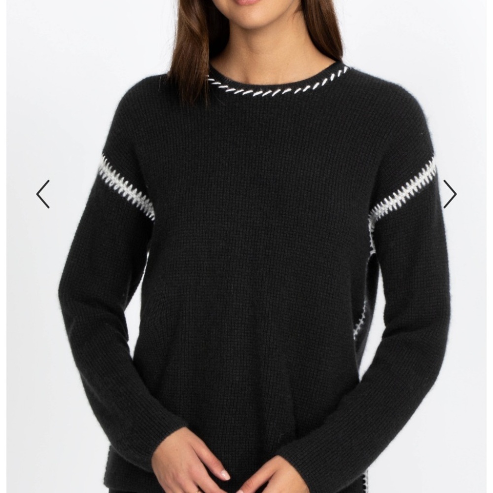 Johnny Was 100% Cashmere Black Knit with Ivory Accents Size XL